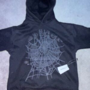 Black Kids Hoodie with Spider Web Graphic